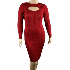 Nina Leonard Ribbed Cutout Long Sleeve Sweater Dress Size XL Red